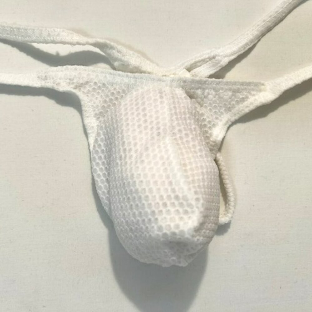 Men's  Waffled See-Through '"-Back" Thong - White - Pouch - Picture 11 of 12